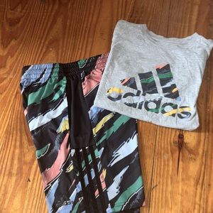 Adidas Gray Tee and Patterned Shorts Set EUC medium 10/12